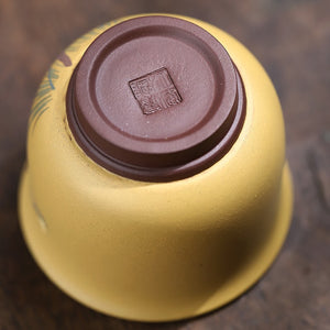 宜興手工泥繪熊貓主人杯180cc粉漿彩繪品茗杯