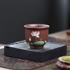 紫泥手工泥繪主人杯180cc-原色荷花