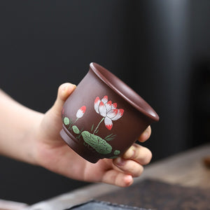 紫泥手工泥繪主人杯180cc-原色荷花