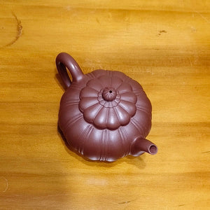 宜興紫砂壺紫泥筋紋菊花瓣壺180CC