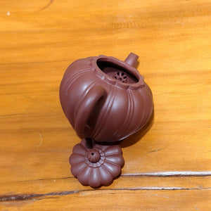 宜興紫砂壺紫泥筋紋菊花瓣壺180CC