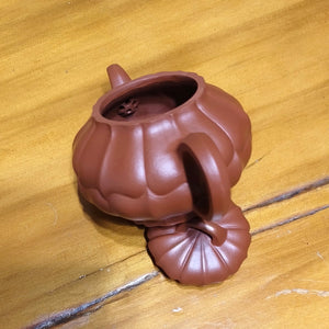 宜興紫砂朱泥筋紋合菱壺140CC經典壺型半手工壺內推出水孔