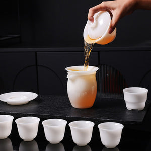 冰種玉瓷蓋碗茶海茶濾茶杯茶套裝禮盒組-玉蘭杯款