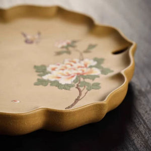 紫砂壺承乾泡盤段泥泥繪牡丹蝴蝶