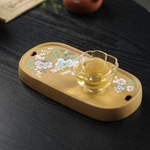 紫砂壺承乾泡盤段泥泥繪花卉茶盤