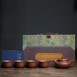 宜興紫砂紫泥仿古一壺四杯套組禮盒