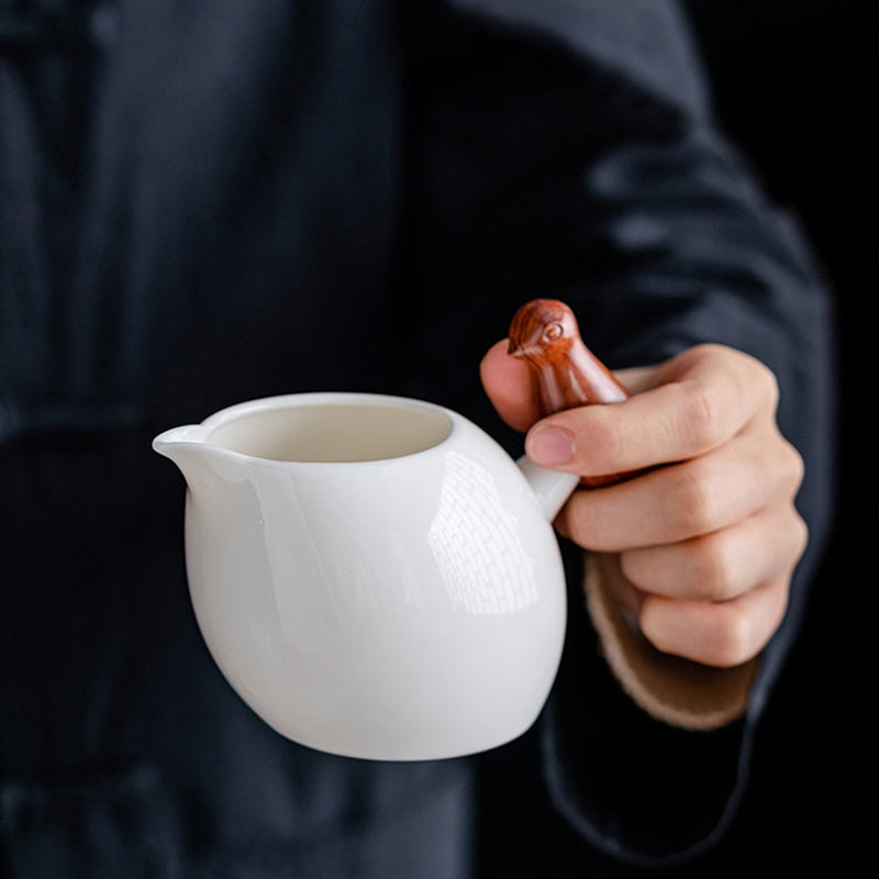 羊脂玉公道杯陶瓷茶海-低木雀