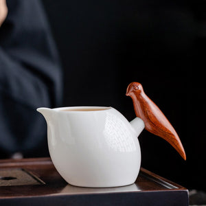 羊脂玉公道杯陶瓷茶海-低木雀