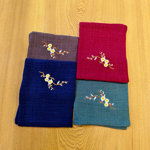 棉麻梅花刺繡茶巾