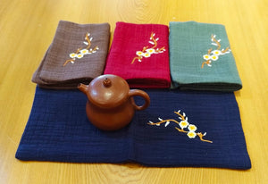 棉麻梅花刺繡茶巾