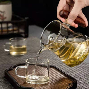 木把月牙濾網玻璃茶海公道杯-400cc