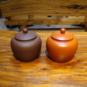 宜興紫砂茶葉罐清水泥紫泥-圓福款半斤