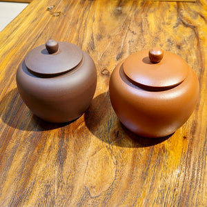 宜興紫砂茶葉罐清水泥紫泥-圓福款半斤