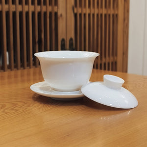 羊脂玉瓷蓋碗150cc-如意