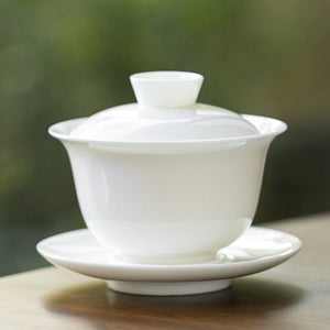 羊脂玉瓷蓋碗150cc-如意