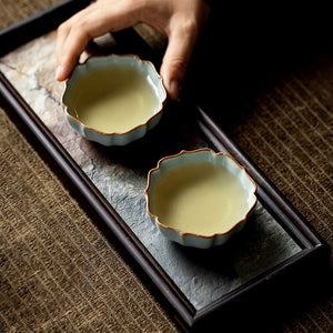 豐子汝窯茶杯生花對杯組