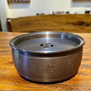 潮汕復古手工刻繪錫茶盤鼓型