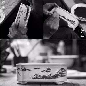 潮汕手繪青花陶瓷復古功夫茶盤