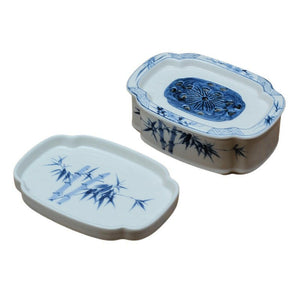 潮汕手繪青花竹影陶瓷復古功夫茶盤壺承組