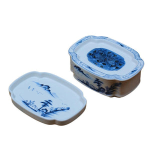 潮汕手繪青花山水陶瓷復古功夫茶盤壺承組