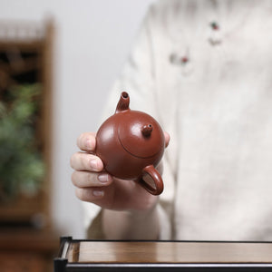 宜興紫砂壺小煤窯小品朱泥龍蛋壺100CC手拿照