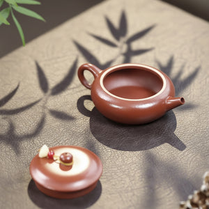 宜興紫砂壺朱泥小品紫砂壺扁晨75cc