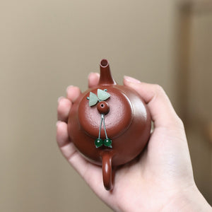 宜興朱泥小品紫砂壺芭樂水平壺100CC