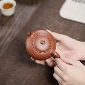 宜興紫砂壺紅降坡泥扁西施壺120CC手工科繪描金工藝魚躍龍門精緻薄胎