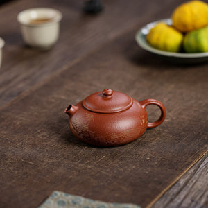 宜興紫砂壺紅降坡泥扁西施壺120CC手工科繪描金工藝