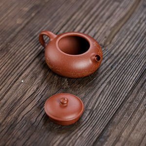 宜興紫砂壺紅降坡泥扁西施壺120CC手工科繪描金工藝