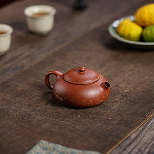 宜興紫砂壺紅降坡泥扁西施壺120CC手工科繪描金工藝魚躍龍門精緻薄胎