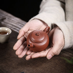 宜興紫砂壺紅降坡泥匏尊水平壺110CC