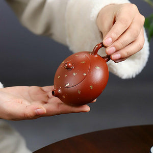 小煤窯朱泥灑金扁西施壺150cc.