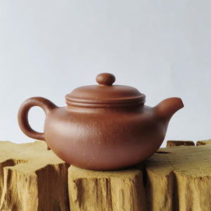 紫砂茶壺宜興原礦紅降坡泥仿古壺180CC 側面圖