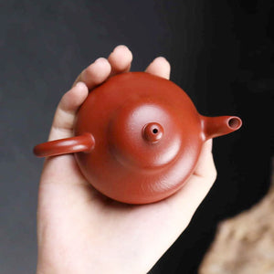 小巧的全手工宜興紫砂壺朱泥梨形壺120cc