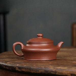 原礦紫泥底槽青虛扁壺210cc半手工製作