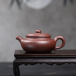 宜興紫砂壺紫泥扁腹壺300cc