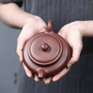 宜興紫砂壺紫泥扁腹壺300cc