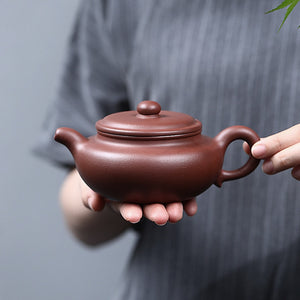 宜興紫砂壺紫泥扁腹壺300cc