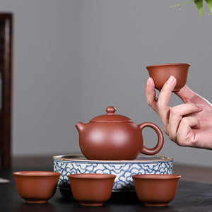 宜興紫砂壺紫泥西施一壺四杯茶具禮盒套裝