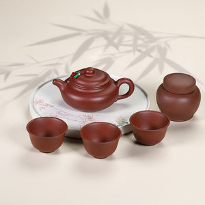 紫泥仿古一壺3杯茶葉罐茶具禮盒套裝組