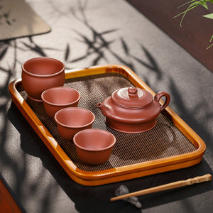 紫泥虛扁一壺四杯茶具禮盒套裝組