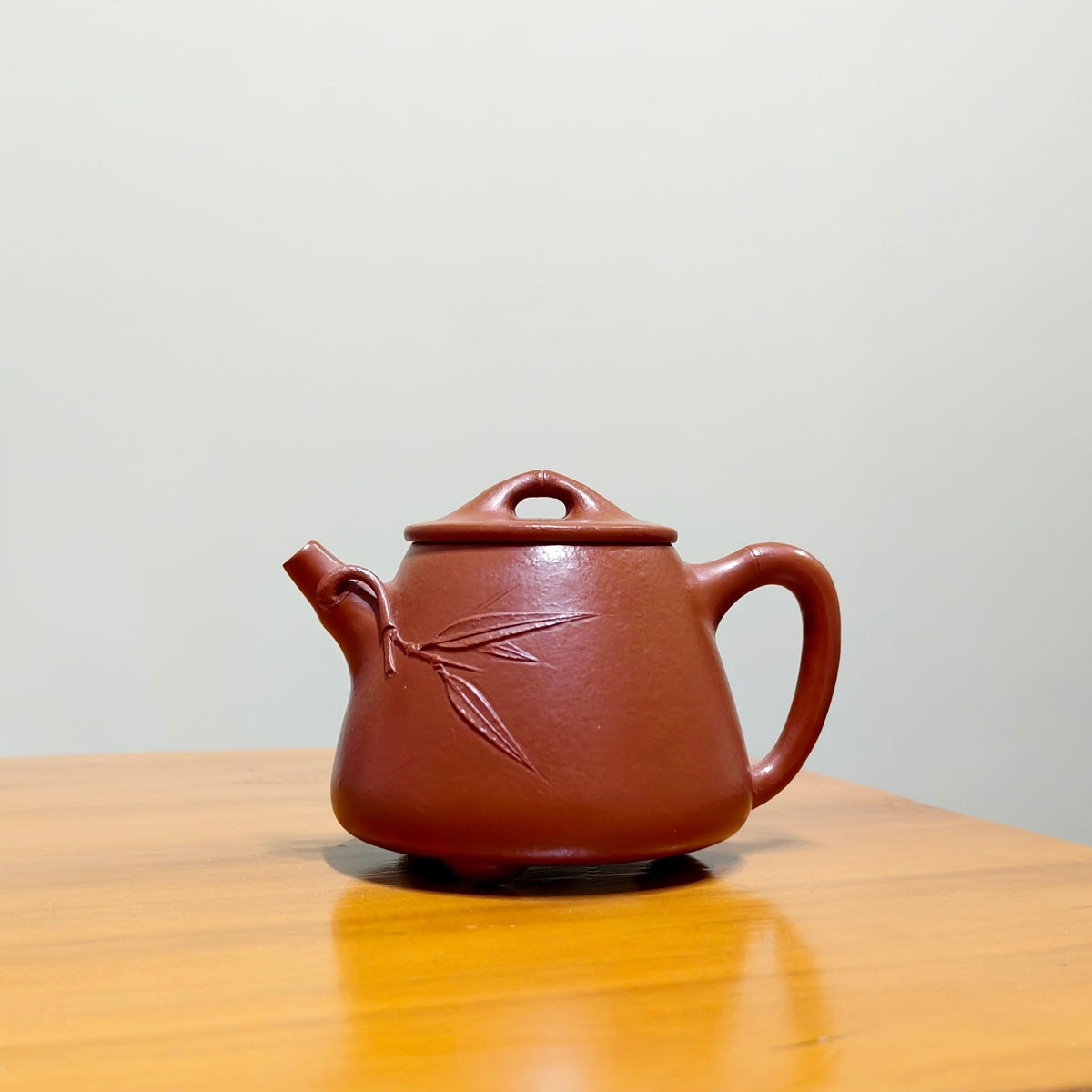 宜興紫砂壺朱泥高石瓢壺150CC竹節竹葉壺泡茶利器適合台灣高山茶