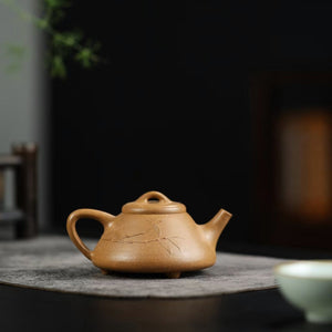 紫砂壺宜興降坡泥貼花竹子冶石瓢壺120cc