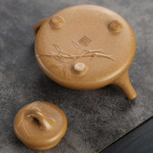 紫砂壺宜興降坡泥貼花竹子冶石瓢壺120cc