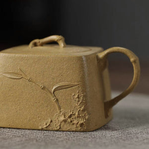 宜興紫砂壺段泥小品四方雲竹壺120cc