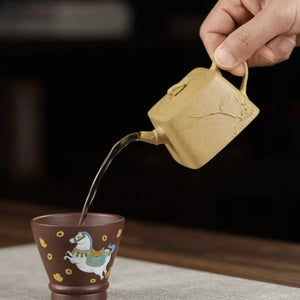 宜興紫砂壺段泥小品四方雲竹壺120cc