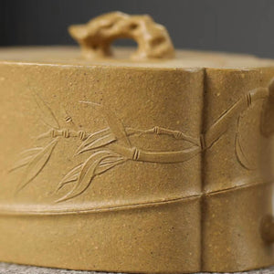 宜興紫砂壺段泥海棠竹節壺120cc貼花工藝