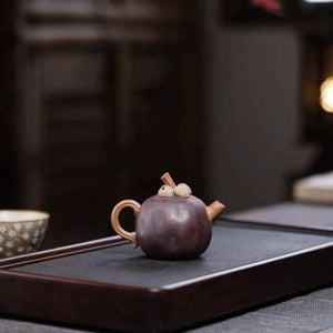 宜興紫砂壺花塑器形紫泥山竹壺120cc