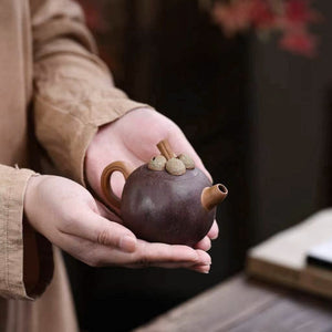 宜興紫砂壺花塑器形紫泥山竹壺120cc
